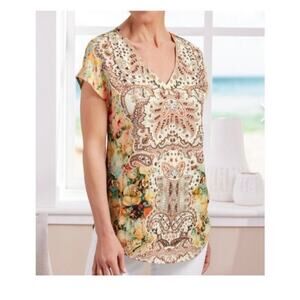 Soft Surroundings Beaded & Sequined Floral Patricia Tunic Top Size Small